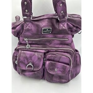 Angel Kiss Purple Tie Dye Vegan Leather Multi Pocket Shoulder Bag Hobo Purse